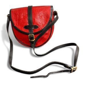 Vintage Gabrielle Elegant Red Crossbody leather Bag with Black Trim made in USA